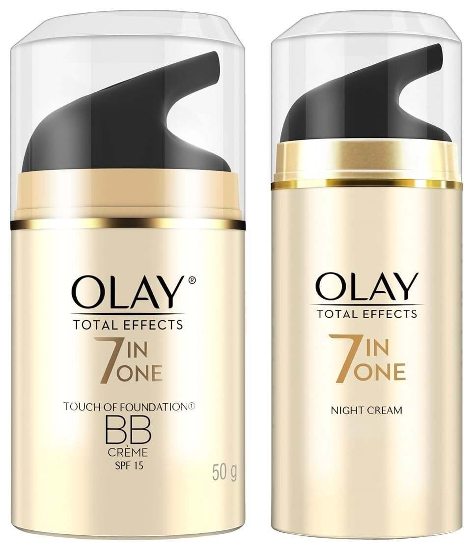 uk615WhM4sN0L-1-1.jpg Olay Day Cream Total Effects 7 in 1 BB Cream SPF 15, 50g And Olay Night Cream Total Effects 7 in 1, Anti-Ageing Moisturiser, 50g - Fast UK Delivery - Image 1