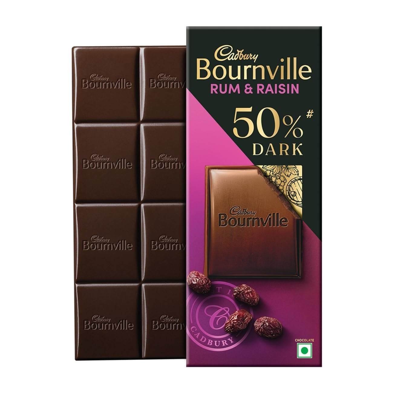 uk615eovzhplL-1-1.jpg Cadbury Bournville Rum & Raisin Dark Chocolate Bar, 80 grams - Fast UK Delivery - Image 1