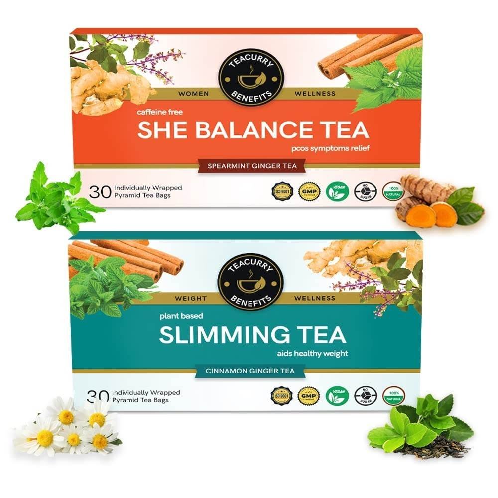uk615qhHZzl6L.jpg TEACURRY PCOS PCOD Slimming Tea (1 Month Pack, 30 Tea Bags) - Helps with Extra Fat, Improves Hormonal Balances - Pcos Pcod Green Teas Weight Loss, Facial Hair, Acne and Bloating | 100% Herbal Tea - Fast UK Delivery - Image 1