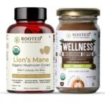 Rooted Active Naturals USDA Organic Lion's Mane Mushroom Extract Capsules, 500mg, 60 Veg Capsules & Wellness Mushroom Coffee, 100gm - Fast UK Delivery