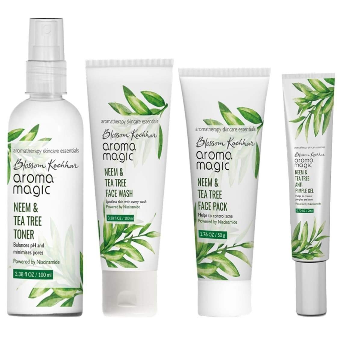 uk616ClstuaNL-1-1.jpg Aroma Magic Neem & Tea Tree Combo| Face wash- 100ml + Face pack- 50ml + Toner- 100ml + Anti pimple gel- 20gm| Pack Of 4 - Fast UK Delivery - Image 1