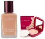 LAKME Perfecting Matte Liquid Foundation for All Skin Type,Marble,Waterproof Full Coverage Long Lasting - Light Oil Free Face Makeup With Vitamin E,Dewy Finish Glow,27 Ml & Face It Compact,Pearl,9 G - Fast UK Delivery