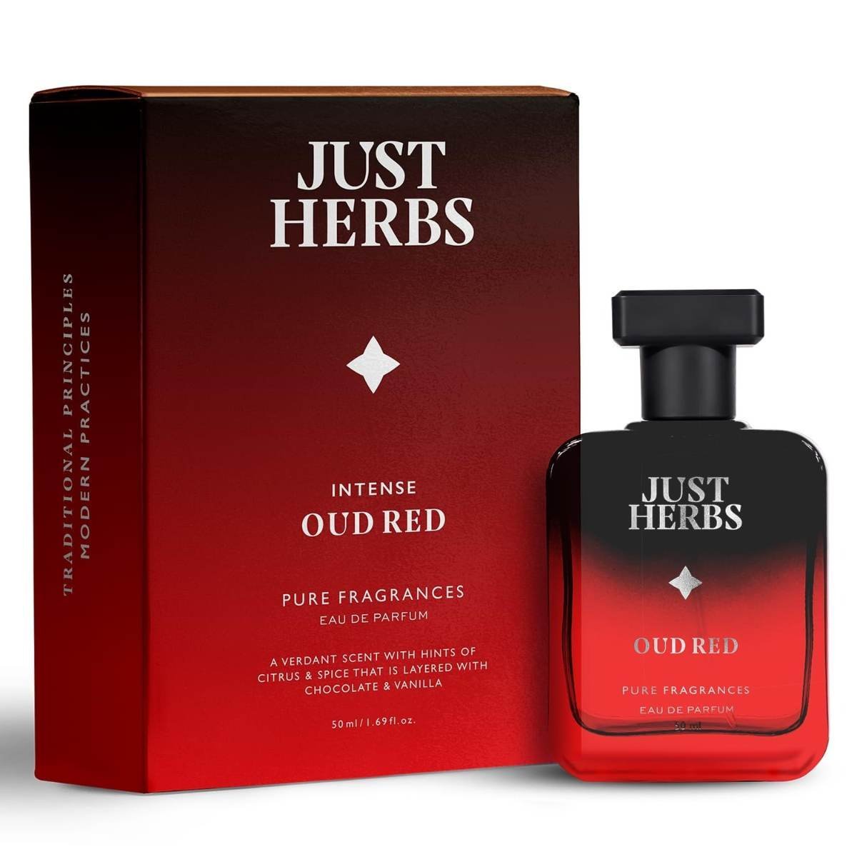 uk616jsxawUCL-1.jpg Just Herbs Intense Oud Red EDP Perfume Spray for Men, Long Lasting Up to 8 Hours Pure Fragrance Eau Da Parfum Mens Body Spray - 50 ml - Fast UK Delivery - Image 1