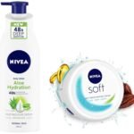 NIVEA Body Lotion, Aloe Hydration, with Aloe Vera for Instant Hydration in Summer, 400 ml & NIVEA Soft Light Moisturizer Cream, 300 ml - Fast UK Delivery