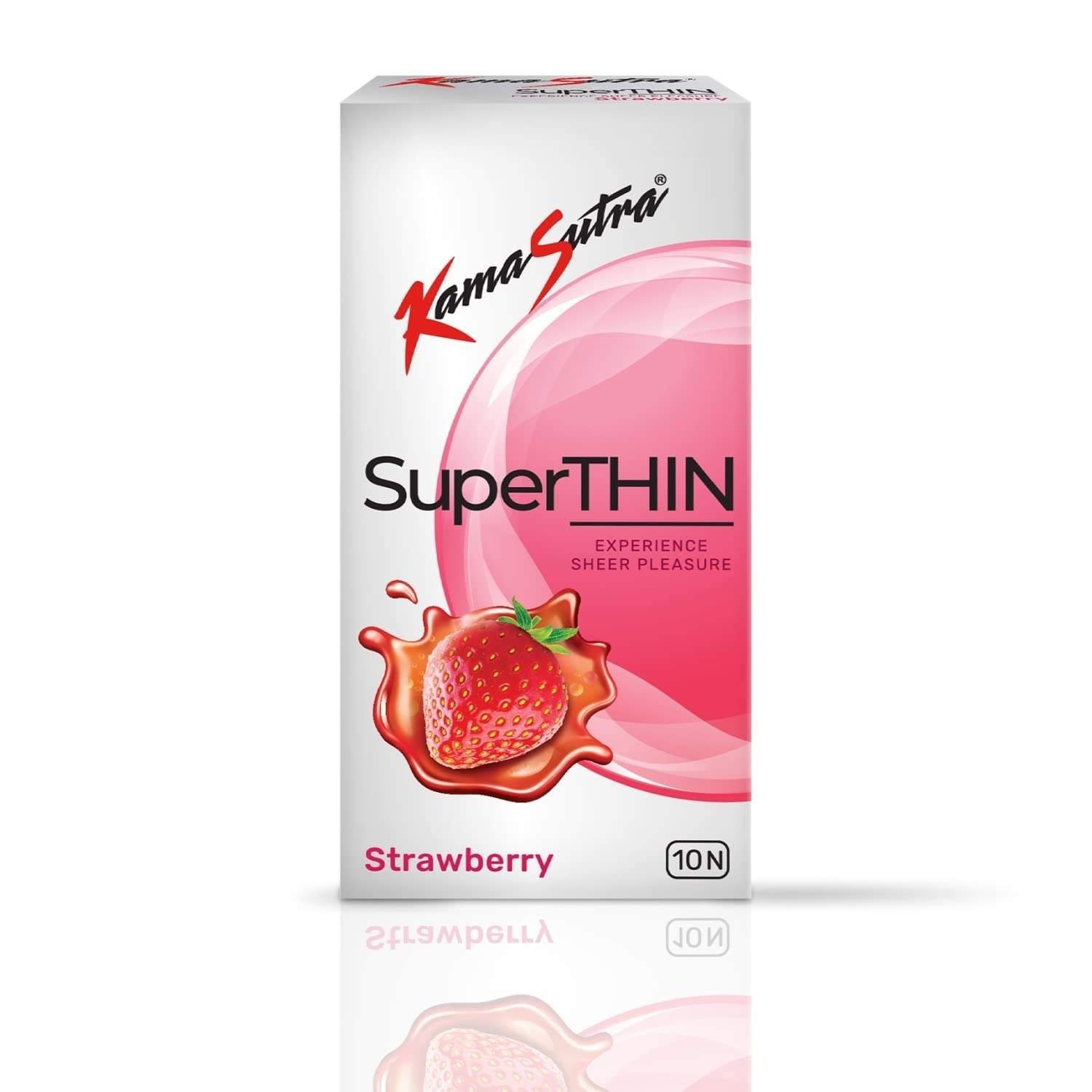 uk617U7JEcVpL-1-1.jpg KamaSutra Superthin Strawberry Flavoured Condoms For Men 10 Count | Suitable for use with lubes & toys - Fast UK Delivery - Image 1
