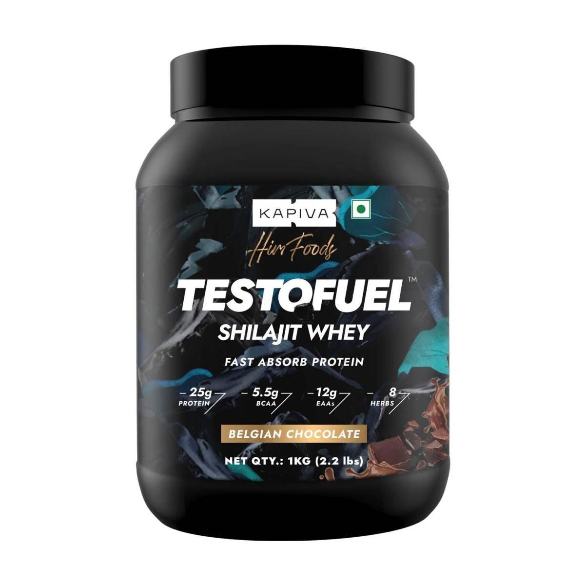 uk617UIVirCFL-1.jpg Kapiva Testofuel Shilajit Whey Protein| 25g Protein | 250mg Shilajit | 5.5g BCAA | Belgian Chocolate | Faster Absorption | Digezyme blend | WADA Compliant | 1Kg/ 2.2lb - Fast UK Delivery - Image 1
