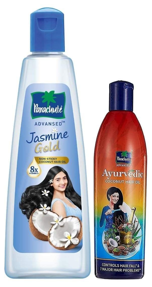 uk617agLvqBPL-1-1.jpg Parachute Advansed Jasmine Gold Coconut Hair Oil With Vitamin-E,500ml & Parachute Advansed Ayurvedic Coconut Hair Oil with Neem, Amla, Bhringraj & 22 Natural Herbs 300ml - Fast UK Delivery - Image 1
