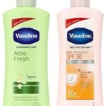 Vaseline Intensive Care Aloe Fresh Hydrating Body Lotion 400 ml, Daily Moisturizer for Dry Skin, Gives Non-Greasy, Glowing Skin - & Vaseline Healthy Bright Sun Protection Body Lotion SPF 30 400 ml - Fast UK Delivery