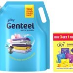 Godrej aer Power Pocket | Bathroom Freshener Assorted Pack Of 4 (40G) + Genteel Matic Liquid Detergent Refill Pouch for Top load Washing - 2kg - Fast UK Delivery