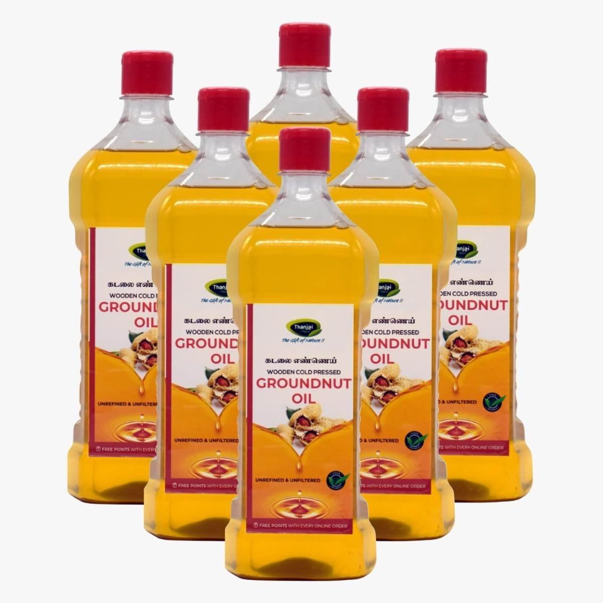 uk618pVZ8WgkL-1.jpg Thanjai Natural 6000ml Groundnut Oil Unrefined wooden Cold Pressed (Peanut Oil) 100% Natural No Cholesterol + Healthy Cooking (1L x 6) - Fast UK Delivery - Image 1