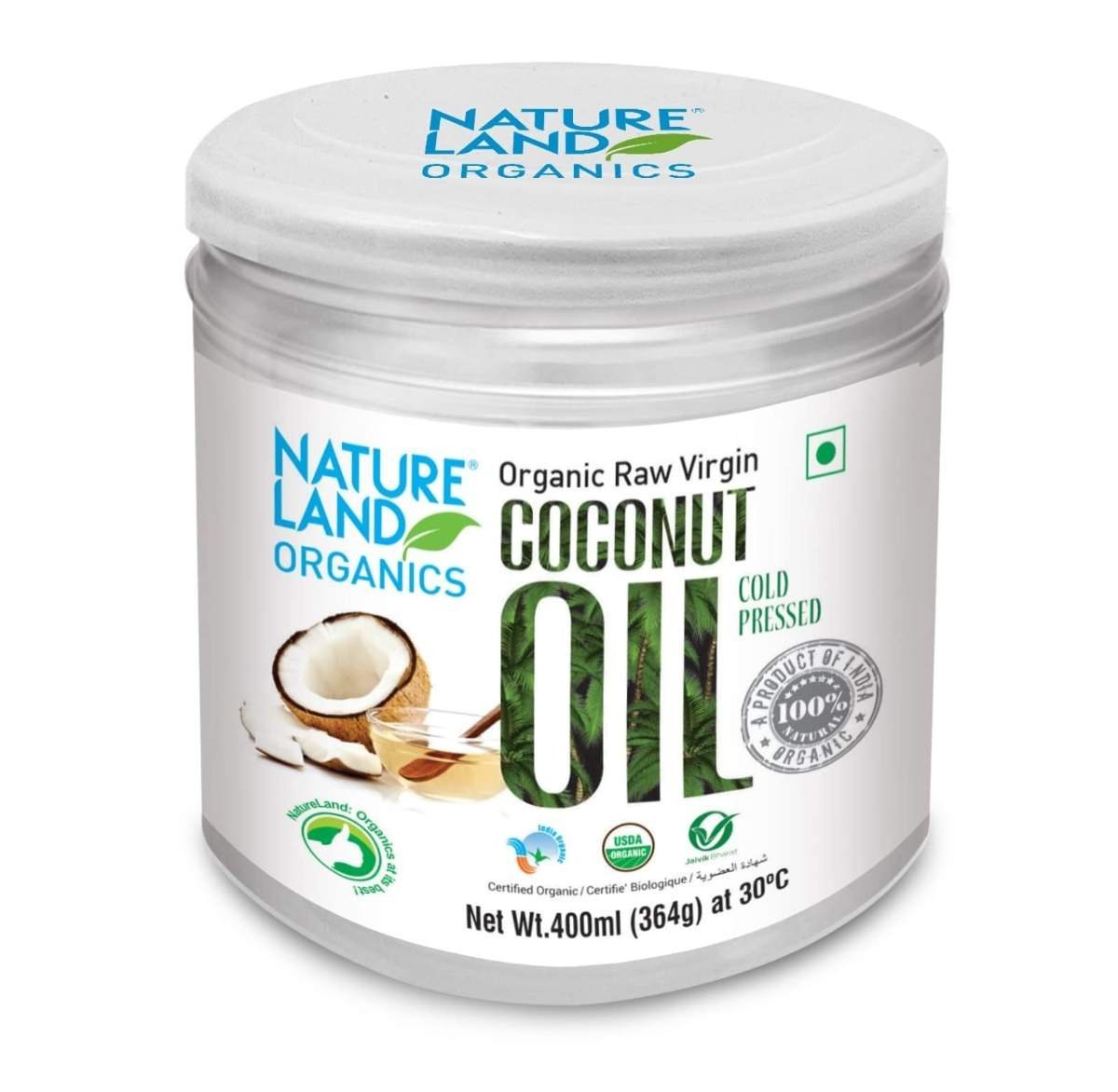 uk6196JGc7bOL-1.jpg Natureland Organics Coconut Oil 400 Ml - Organic Raw Virgin Oil - Fast UK Delivery - Image 1