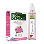 INDUS VALLEY Organic Rose Petals Powder | Rosa indica with Fresh Rose Water (Facial Toner) - For Skin Care 250ml+ 100g - Fast UK Delivery
