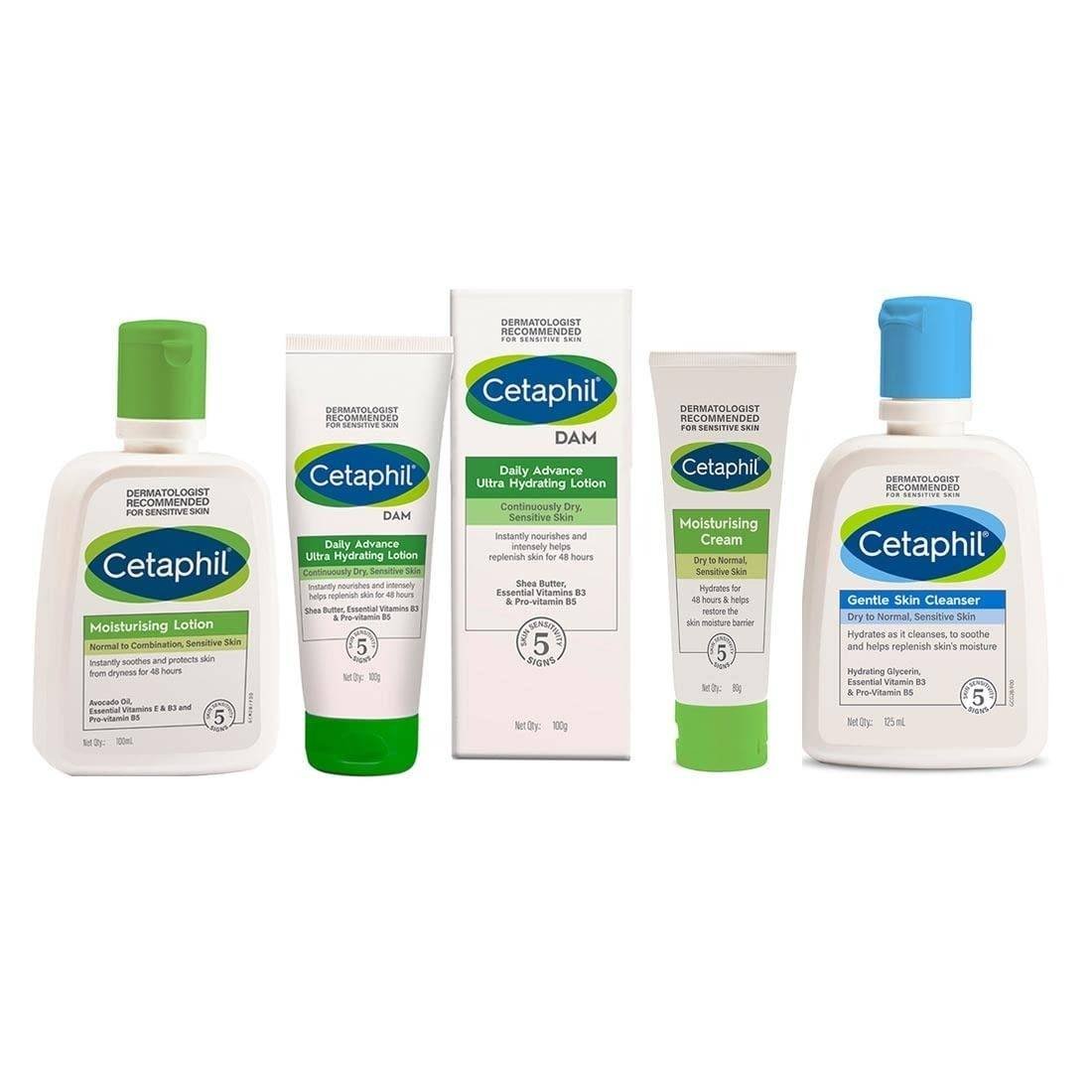 uk619t4BgQV2L-1-1.jpg Cetaphil Moisturising Lotion 100ml, DAM 100g, Moisturising Cream 80g and Gentle Skin Cleanser 125 ml Combo - Fast UK Delivery - Image 1