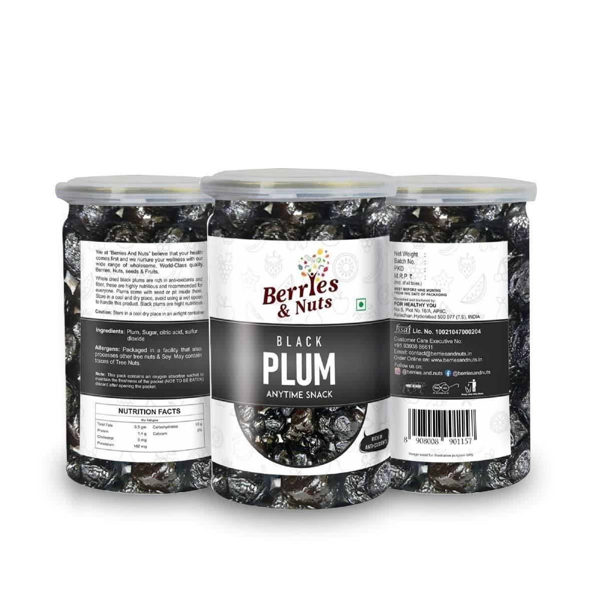 uk61A4FuMQzHL-1-1.jpg Berries And Nuts Dried Black Plum | Dehydrated Plum, Prunes, Dried Fruit Plums | 750 Grams | 3 Bottle of 250 Grams - Fast UK Delivery - Image 1
