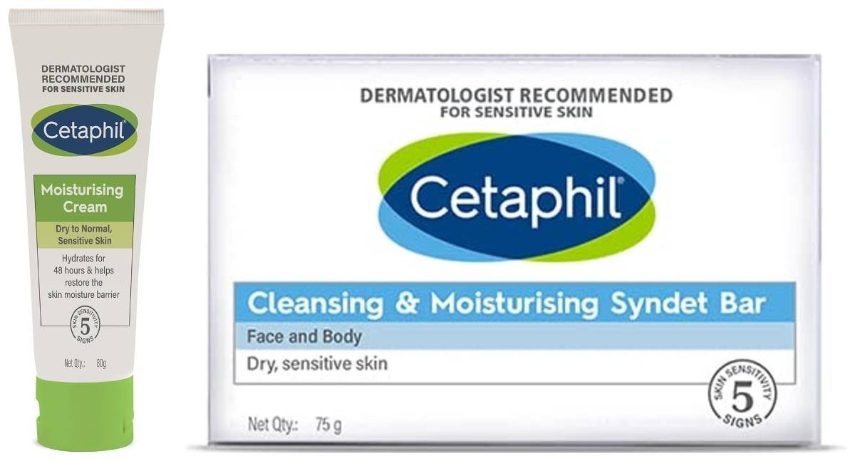 uk61AMxFO18qL-1-1.jpg Cetaphil Moisturising Cream for Face & Body, Dry to Normal skin, 80 gm&Cetaphil VVF India Cleansing And Moisturising Syndet Bar, 75g - Fast UK Delivery - Image 1