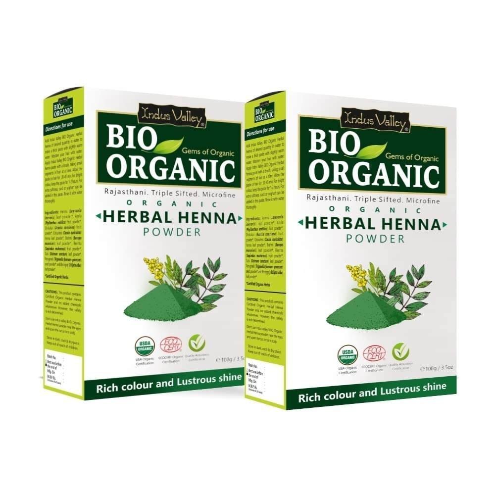uk61ARj94umcL-1-1.jpg Indus Valley Bio Organic Herbal Henna Powder for Hair |Chemical-Free with Tulsi, Amla, Shikakai, Reetha, Fenugreek, Cassia & Bhringraj | Fortifies Hair Health | 200g (2 x 100g) - Fast UK Delivery - Image 1