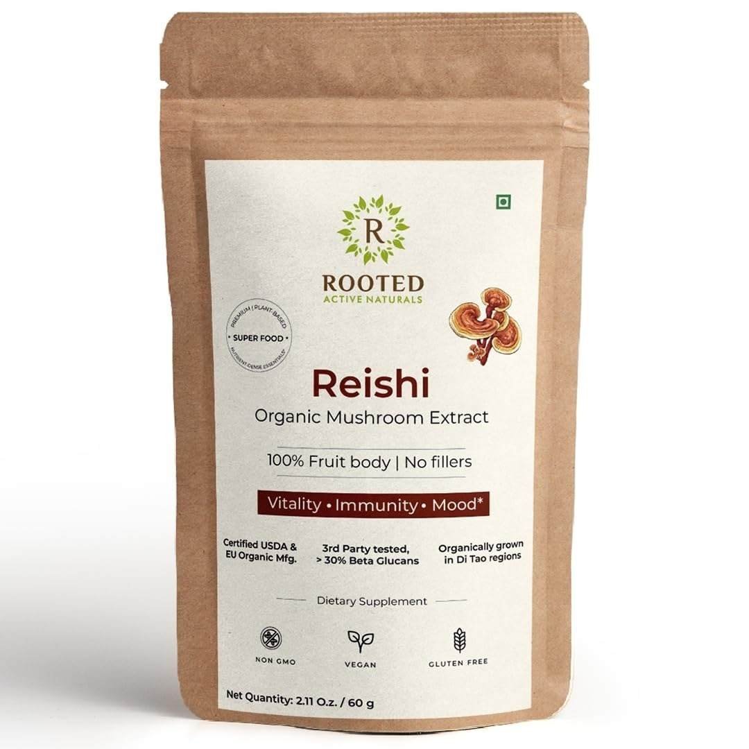 uk61ArV4RY-EL-1-1.jpg Rooted Reishi mushroom Extract Powder (60 gm) | Heart health, Stress Relief, Liver. USDA Organic, > 30% Beta Glucans, Certified organic - Fast UK Delivery - Image 1