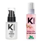 KINDED Silicone Gel Based Face Primer And Makeup Fixer Setting Spray Combo with Aloe Vera Extracts Almond & Jojoba Oil for Women Girls Dry Oily Combination All Skin Type - Primer 30 ML, Fixer 60 ML - Fast UK Delivery