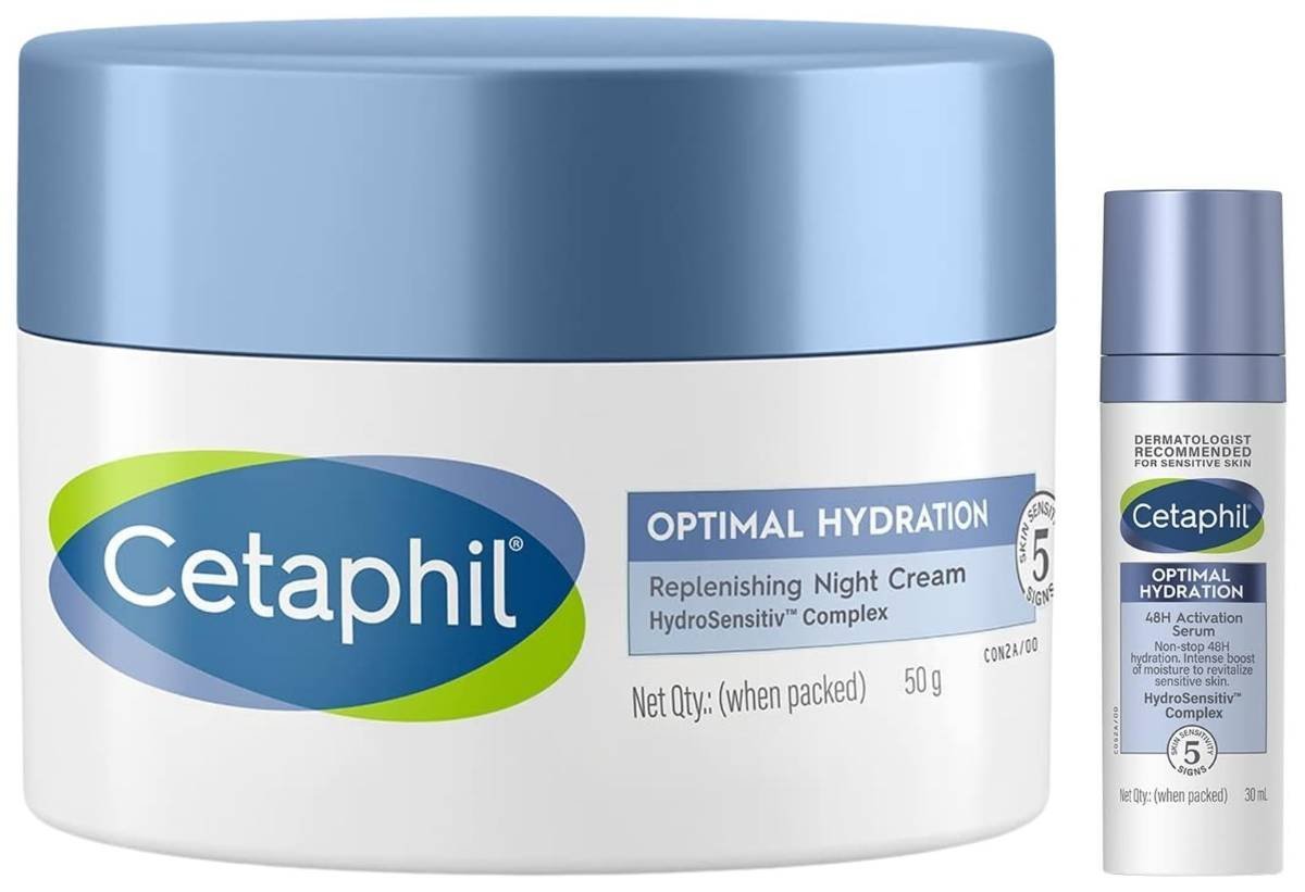 uk61BdgH-Dp6L-1-1.jpg Cetaphil Optimal Hydration Lightweight Serum 30ml Fast absorbing Hyaluronic Acid Blue Daisyextract Vitamin B5 Optimal Hydration Replenishing Night Cream 50g - Fast UK Delivery - Image 1