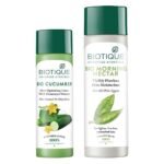 Biotique Bio Cucumber Pore Tightening Toner, 120ml and Biotique Morning Nectar Flawless Skin Lotion for All Skin Types, 190ml (Pack of 2) - Fast UK Delivery