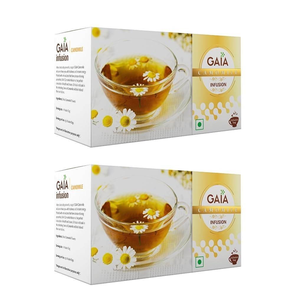 uk61C0Hz7WGiL-1.jpg GAIA Chamomile Green Teabox (Pack of 2) for Stress Relief and Sound Sleep| Infused with 100% Whole Leaf & Natural Chamomile Flowers in 25 Convenient Tea Bags in Each Box - Fast UK Delivery - Image 1
