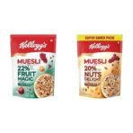 Kellogg's Muesli 22% Fruit Magic High in Vitamin C, 500g Pack With 20% Nuts Delight, 750g Pack Both are Breakfast Cereal, High in Fibre, High in Iron and Naturally Cholesterol Free - Fast UK Delivery
