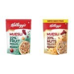 Kellogg's Muesli 22% Fruit Magic High in Vitamin C, 500g Pack With 20% Nuts Delight, 750g Pack Both are Breakfast Cereal, High in Fibre, High in Iron and Naturally Cholesterol Free - Fast UK Delivery