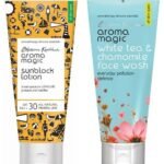Aroma Magic Sunscreen Sun Block Lotion, SPF 30, 50ml & Aroma Magic White Tea & Chamomile Face Wash 100 ml - Fast UK Delivery