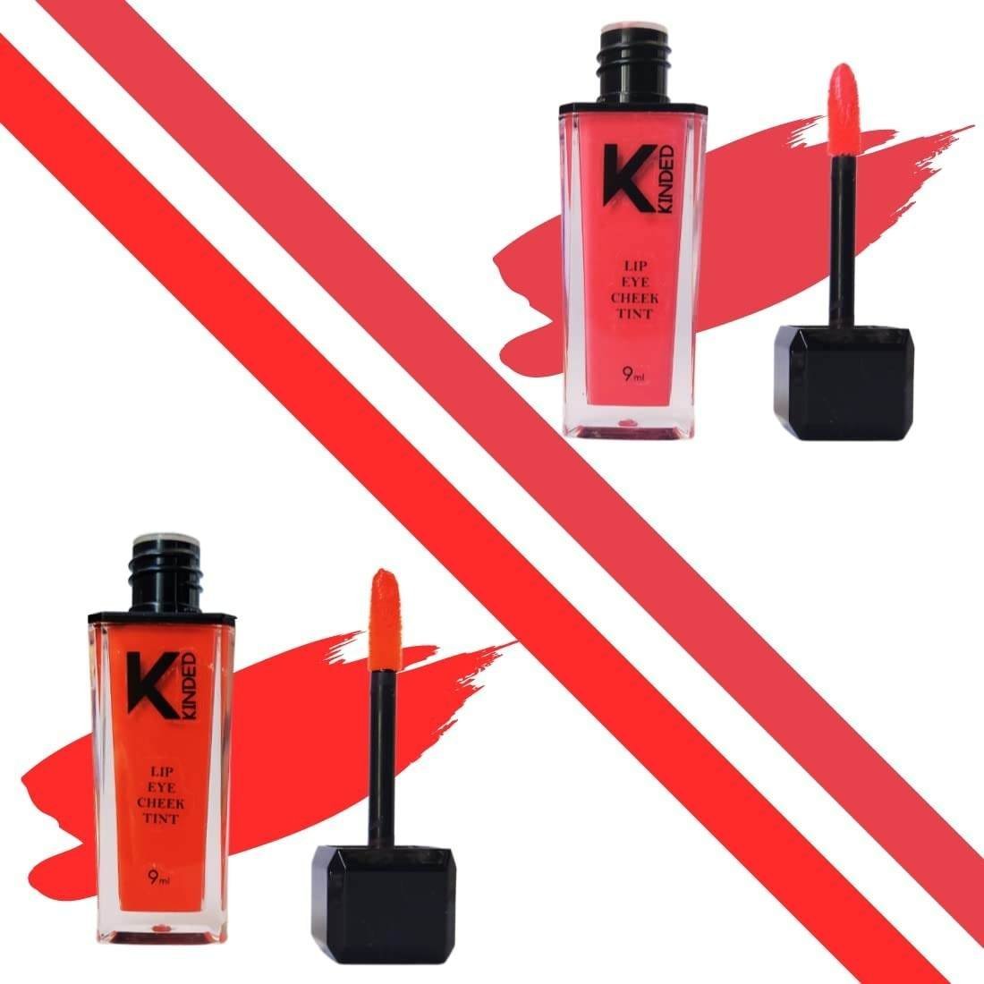 uk61Cw0XwVXcL-1-1.jpg KINDED Lip Eye and Cheek Tint Combo for Women Girls Longlasting Moisturizing Vitamin E Liquid Lip Colour Lipstick Eyeshadow Blush (Matte Finish, Barbie Pink & Sangria Orange, 9 ml each) - Fast UK Delivery - Image 1