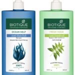 Biotique Bio Kelp Protein Shampoo For Falling Hair Intensive Hair Regrowth Treatment, 650ml & Bio Neem Margosa Anti Dandruff Shampoo & Conditioner, 650ml - Fast UK Delivery