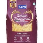 Keya Fusilli Pasta 1kg, 100% Durum Wheat Pasta | Vegetarian | No MSG | Low in Calories | No Trans Fats | Healthy | Cooked in 10 Minutes - Fast UK Delivery