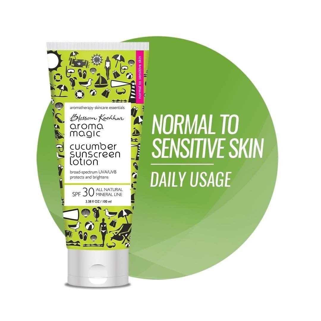 uk61DHkcAdxjL-1-1.jpg Aroma Magic Cucumber Sunscreen Lotion With Broad Spectrum Protection UVA/UVB |SPF 30 |For Normal To Sensitive Skin | 100 ml - Fast UK Delivery - Image 1
