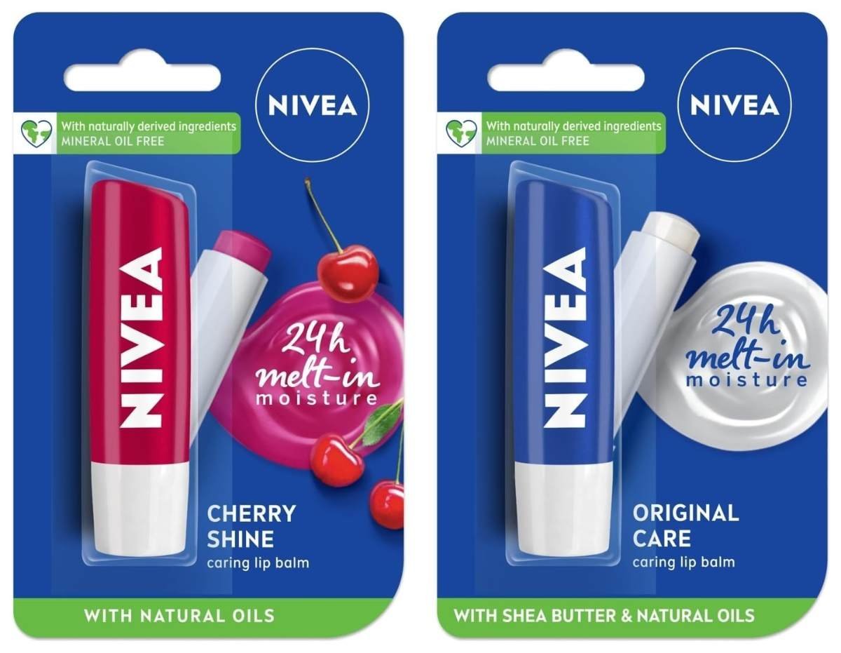 uk61DbuuHapoL-1-1.jpg NIVEA Lip Balm, Fruity Cherry Shine, 4.8g and NIVEA Lip Balm, Original Care, 4.8g - Fast UK Delivery - Image 1