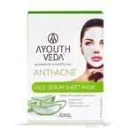 Ayouthveda Anti-acne Face Serum Sheet Mask for Oil Acne-prone Skin,Glowing Skin, Paraben-free Fights Dark Spots | Hydrates & nourishes skin, Brightens skin tone, Better Skin Texture (Pack of 12, 20g each) - Fast UK Delivery
