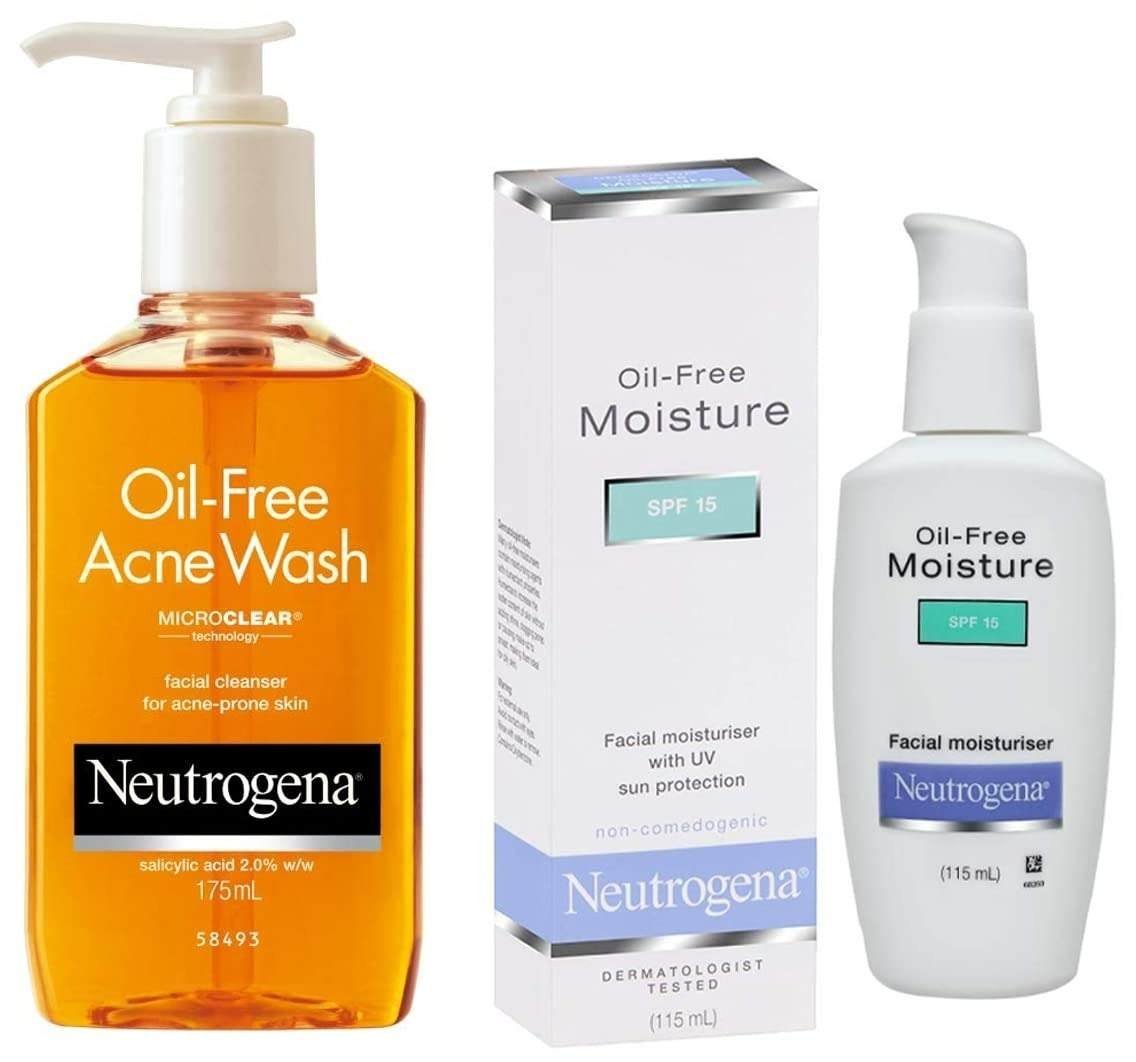 uk61EI1q9rdL-1.jpg Neutrogena Oil Free Facial Moisturiser, SPF 15, 115ml And Neutrogena Oil Free Acne Face Wash, 175ml - Fast UK Delivery - Image 1