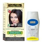 INDUS VALLEY Combo Kit For Styling & Hair Care| 100% Organic & Chemical Free Botanical Hair Color 120 g - Soft Black with 200ml Color Protective Shampoo & Conditioner (120g + 200 ml) - Fast UK Delivery