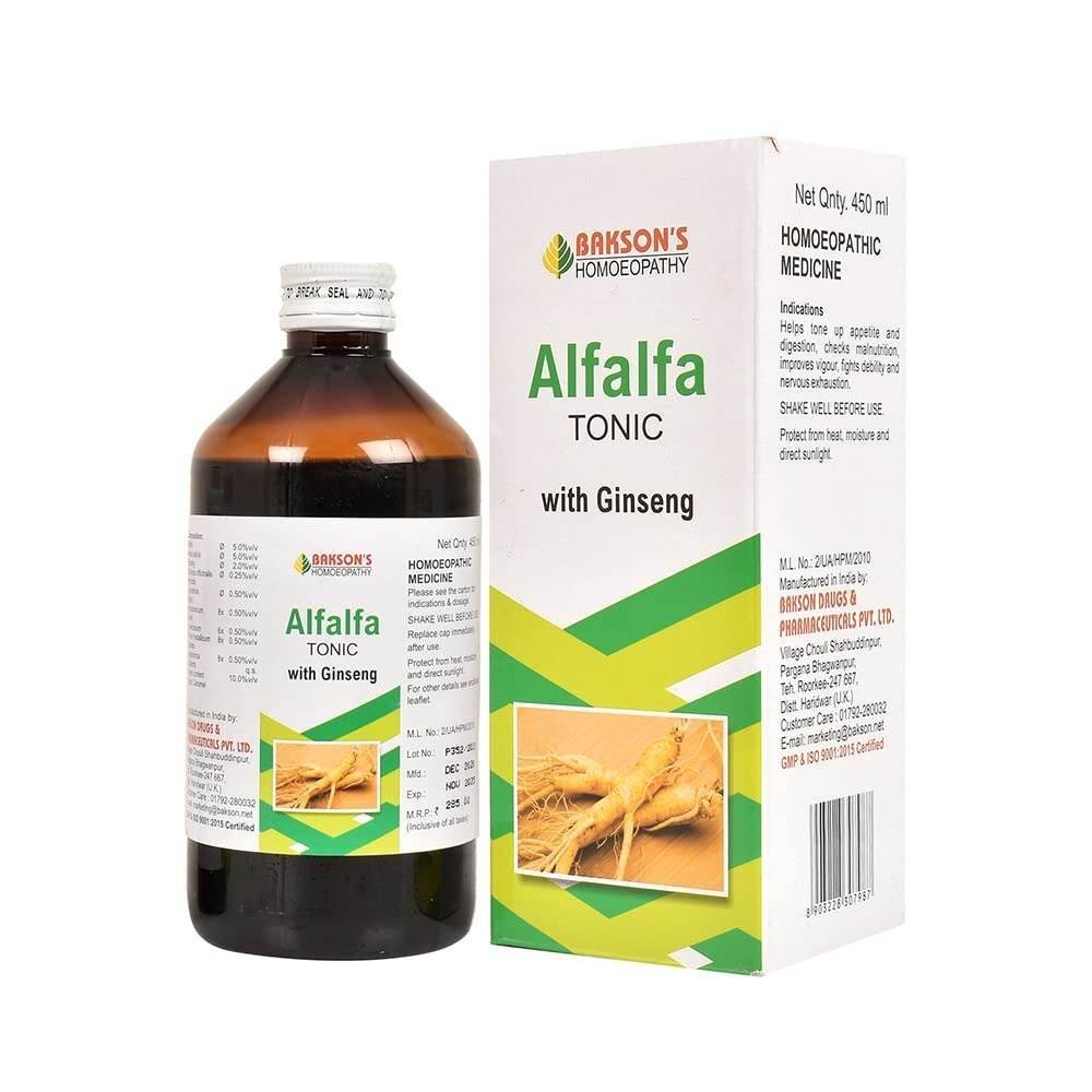 uk61EkqUYBsTL-1.jpg Dr. Bakshi's BAKSON'S HOMOEOPATHY ALFALFA TONIC WITH GINSENG SYRUP - (450 ML) - Image 1