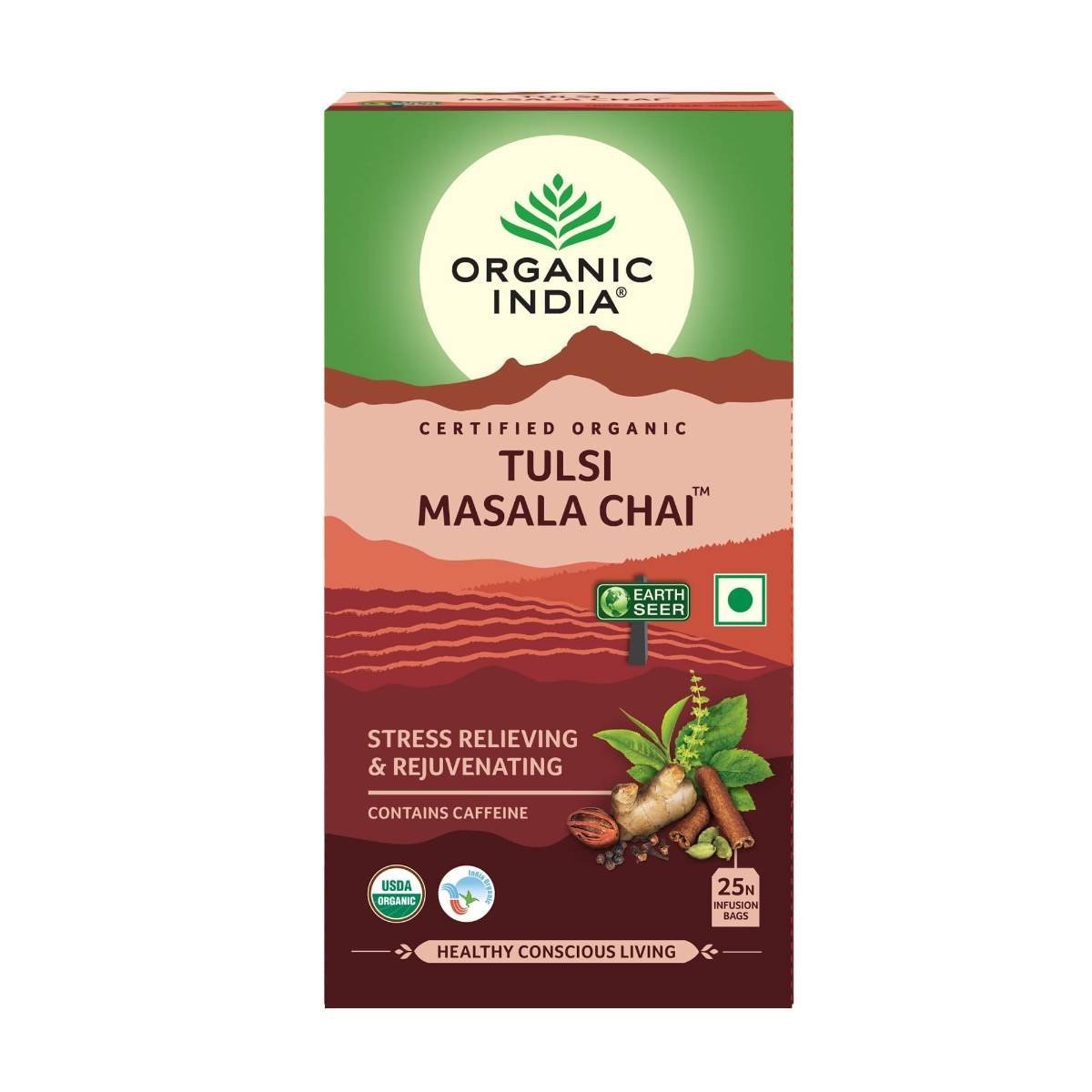 uk61F8hKHUkSL.jpg ORGANIC INDIA Tulsi Masala Chai 25 Tea Bags - Fast UK Delivery - Image 1