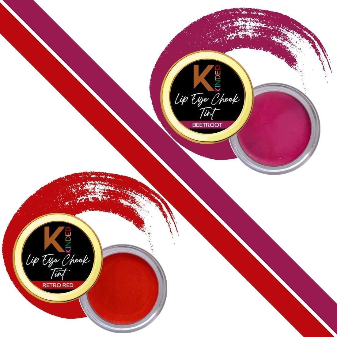 uk61FBfZz0jqL-1-1.jpg KINDED Lip Eye and Cheek Tint Combo for Women Girls Longlasting Moisturizing Nourishing Pigmented Lip Colour Lipstick Balm Eyeshadow Blush (Creamy Matte Finish, Beetroot & Retro Red, 8 gm each) - Fast UK Delivery - Image 1