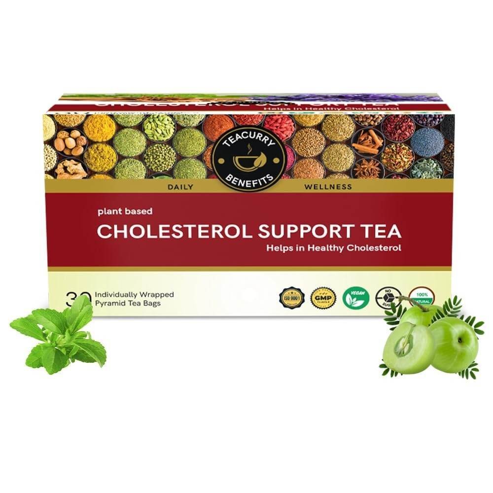 uk61FURdv02L.jpg TEACURRY Cholesterol Support Green Tea(1 Month Pack, 30 Tea Bags) Helps With Cholesterol-All Natural Tea For Body Wellness,100 Grams - Fast UK Delivery - Image 1