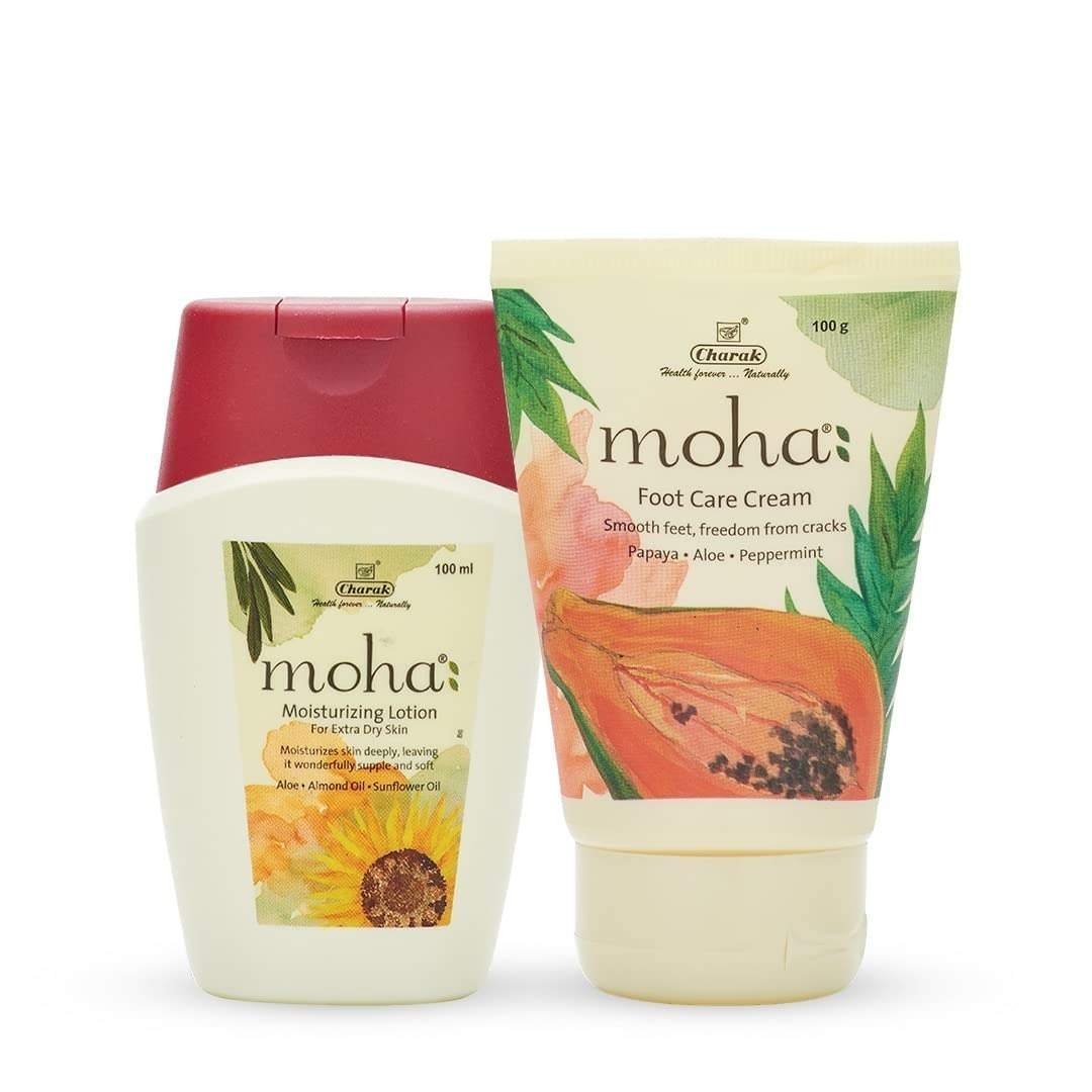 uk61G1KS1k47L-1-1.jpg Moha: Ayurvedic Moisture Lotion 100 Ml & Foot Cream Papaya 100 Gm For For Rough Dry Skin And Cracked Heel Combo Pack (Pack Of 2) - Fast UK Delivery - Image 1