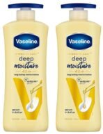 Vaseline Intensive Care Deep Moisture Nourishing Body Lotion 600 ml, Daily Moisturizer for Dry Skin, Gives Non-Greasy, Glowing Skin - For Men & Women (Pack of 2) - Fast UK Delivery