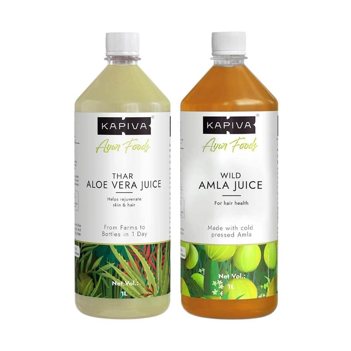 uk61IF6BTX9L-1.jpg Kapiva Wild Amla Juice 1L + Kapiva Thar Aloe Vera Juice (with Pulp) | Cold-pressed Juice Combo to Help with Glowing Skin, Hair Care, and Detox (1L) - Fast UK Delivery - Image 1