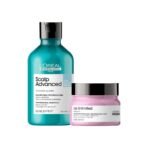L'OREAL PROFESSIONNEL PARIS Scalp Advanced Anti-Dandruff Dermo-Clarifier Shampoo 300 Ml+L'Oreal Professionnel Liss Unlimited Hair Mask With Pro-Keratin For Rebellious Frizzy Hair, Serie Expert, 250Gm - Fast UK Delivery