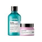 L'OREAL PROFESSIONNEL PARIS Scalp Advanced Anti-Dandruff Dermo-Clarifier Shampoo 300 Ml+L'Oreal Professionnel Liss Unlimited Hair Mask With Pro-Keratin For Rebellious Frizzy Hair, Serie Expert, 250Gm - Fast UK Delivery