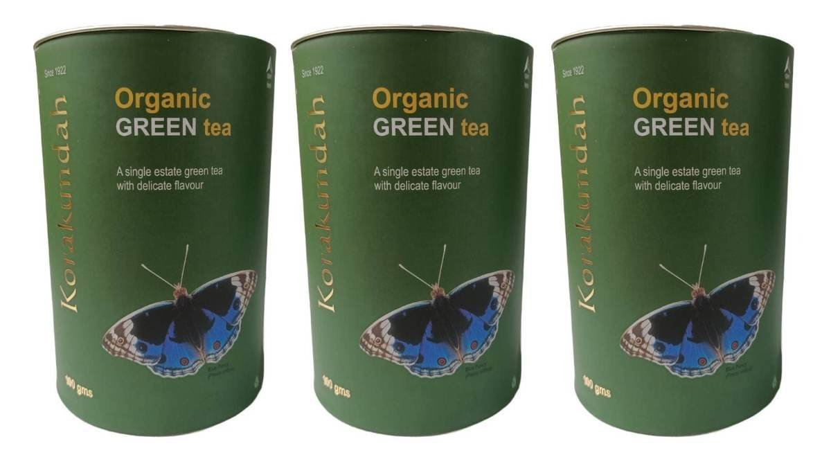 uk61J3hI0ulxL-1.jpg KORAKUNDAH Organic Green Tea in Canister (Butterfly) 100 grams | Pack of 3 | Total 300 grams | A Single Estate Green Tea with Delicate Flavour | Chamraj Finest Nilgiri Tea - Fast UK Delivery - Image 1