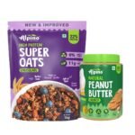 Alpino Pre-Workout High Protein & Fiber Diet Super Combo - High Protein Super Oats Chocolate 1kg, Natural Peanut Butter Crunch 1kg - Fast UK Delivery