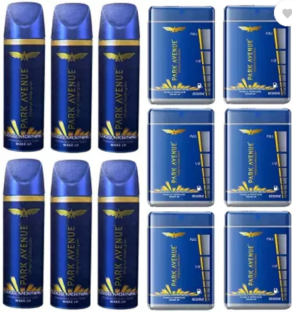 uk61J7QawEU-S-1-1.jpg Park Avenue Good Morning Pocket Deo (6N X 40ml) & Mobile Pocket Perfume (6N X 18ml) FRAGRANCE BODY SPRAY WAKE UP (Pack Of 12) Deodorant Spray - For Men (360 ml, Pack of 12) - Fast UK Delivery - Image 1