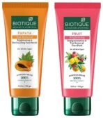 Biotique Fruit Brightening Depigmentation & Tan Removal Face Pack For All Skin Types, 100ml & Biotique Papaya Tan Removal Brightening & Reviatalizing Face Scrub For All Skin Types, 100g - Fast UK Delivery