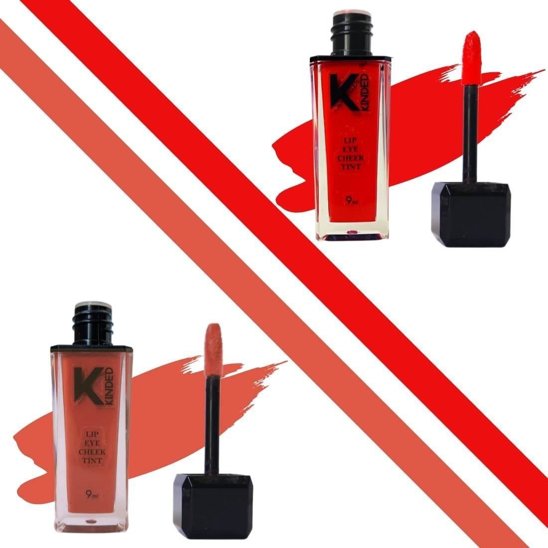 uk61JhuvNs0DL-1-1.jpg KINDED Lip Eye and Cheek Tint Combo for Women Girls Longlasting Moisturizing Vitamin E Liquid Lip Colour Lipstick Eyeshadow Blush (Matte Finish, Vermilion Red & Rust Crust, 9 ml each) - Fast UK Delivery - Image 1